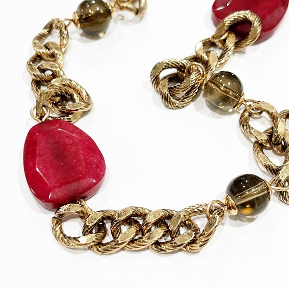 NEW Chico's Burgundy Stone & Link Necklace - Picture 6 of 8